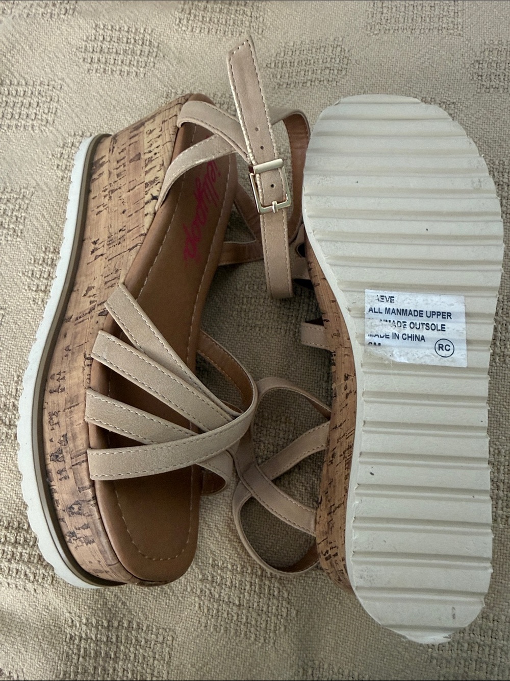 Jellypop Tan Cork Platform Wedge Sandals with Ankle Strap